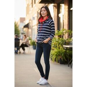 Cielo Blu Navy Stripe Casual Nautical Tunic 3/4 Sleeves, Soft and Stretchy